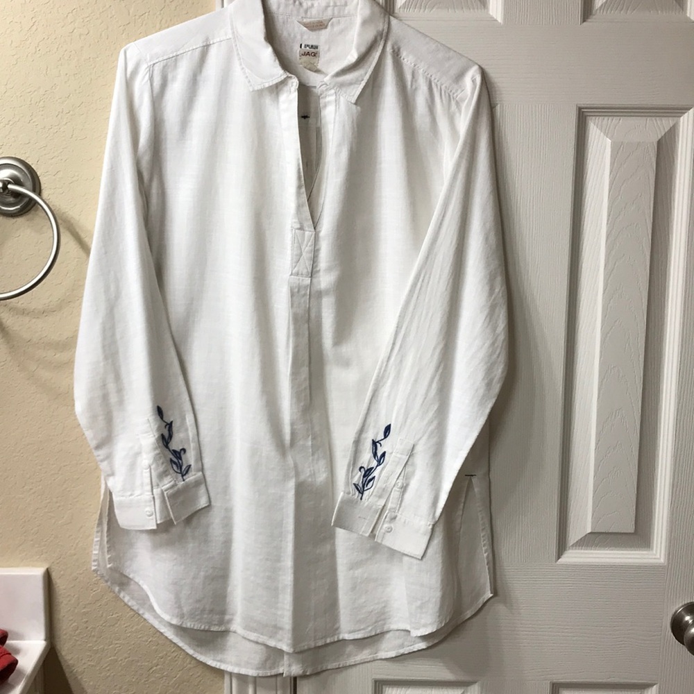 Jag White Linen Magnolia Button Back LG Tunic Top